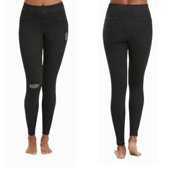 Spanx Black Distressed Skinny Jeggings Jeans Pants Ripped High Waisted Small - Picture 2 of 13